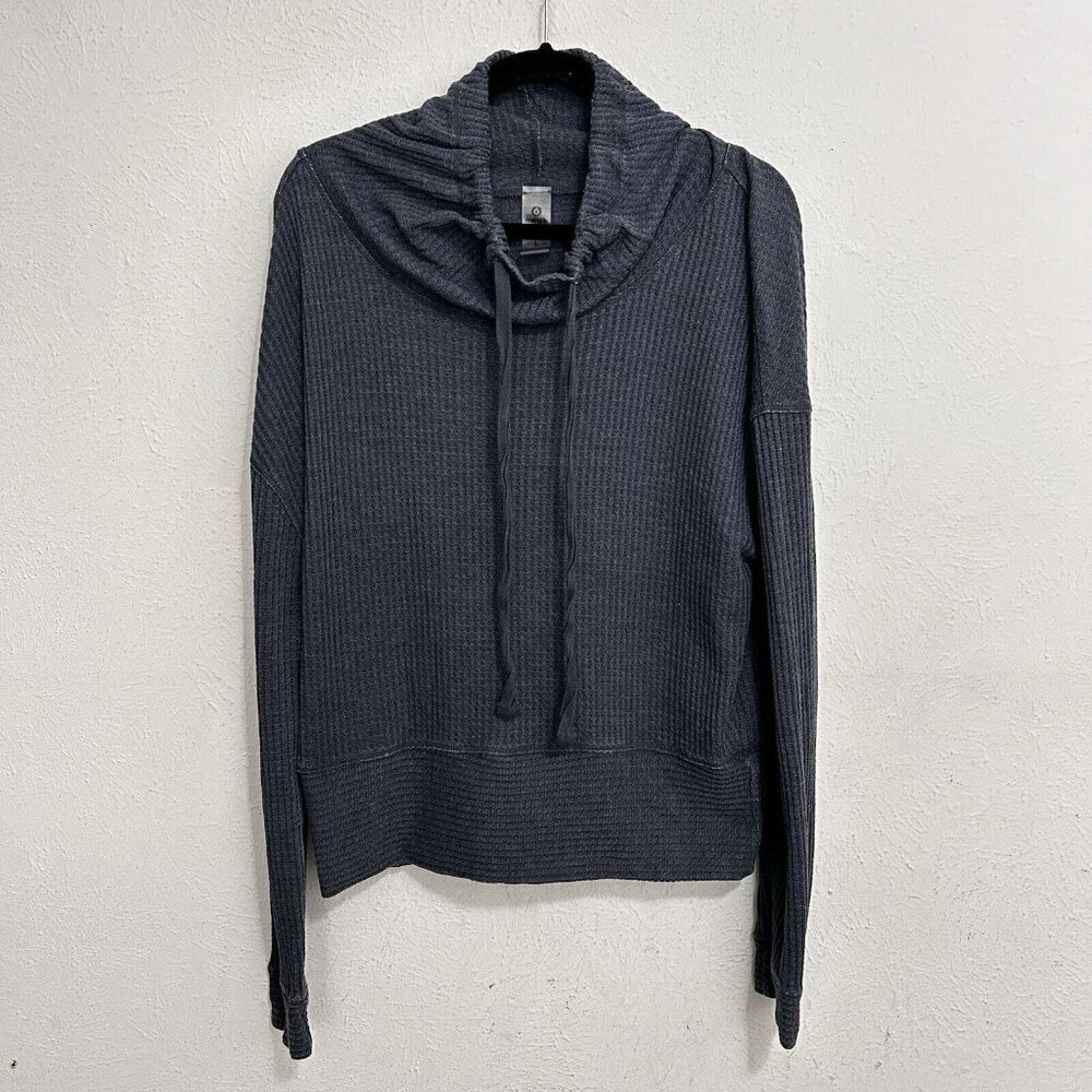 Mono b Blue Slate Ribbed Cowl neck Sweatshirt Size L Lightweight Comfy‎